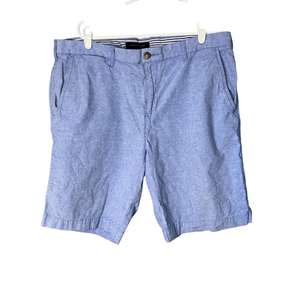 Tommy Hilfiger Mens Chino Shorts Light Blue Size 38 Cotton Chambray Flat Front
